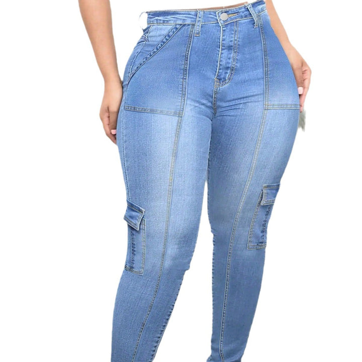 Women’s High-Waisted Cargo Skinny Jeans with Decorative Stitches Amarae