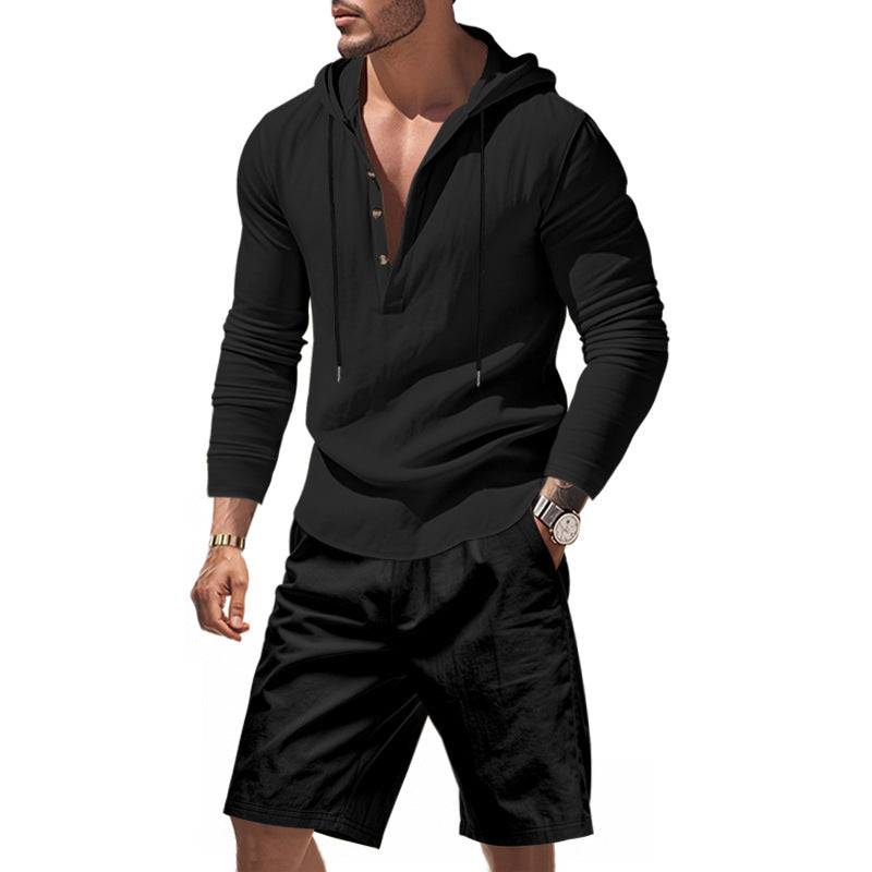 Men's casual hoodie t-shirt with a modern button design and comfortable shorts Lune London
