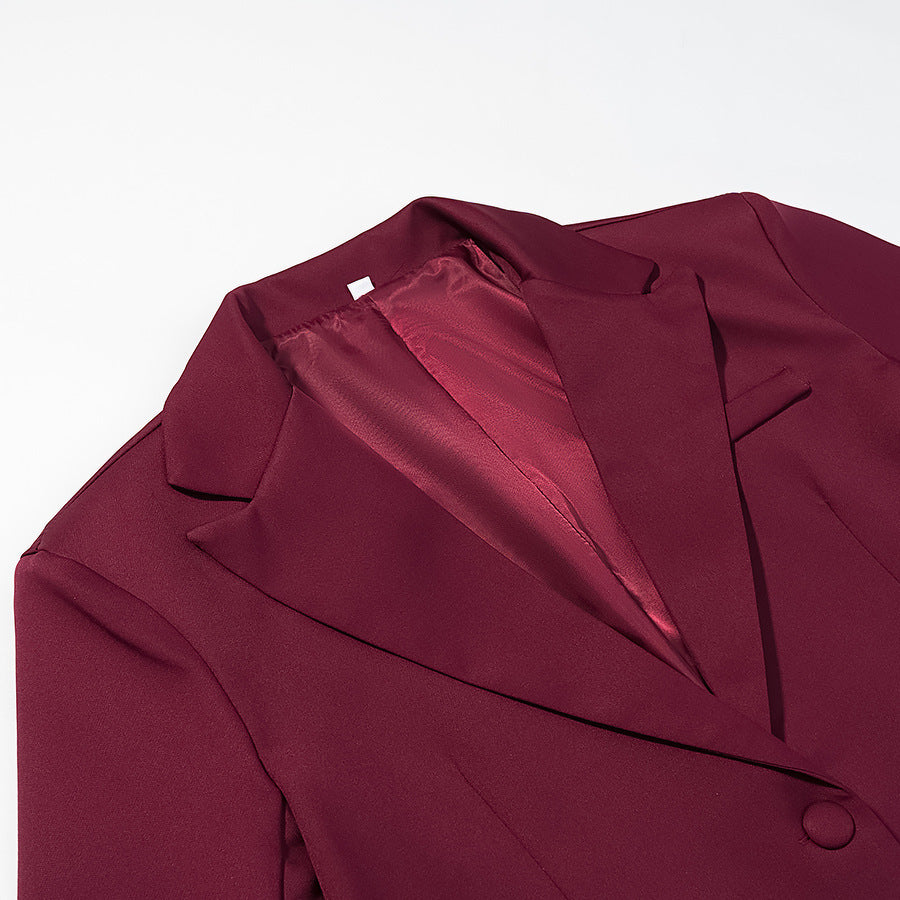 Women Simple Single-Button Long Blazer with Satin Lining and Patch Pockets Amarae
