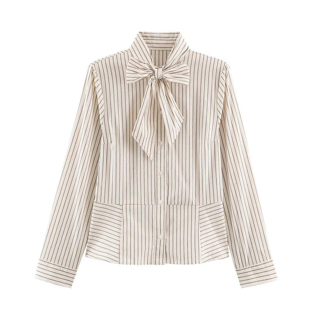 Women's feminine shirt blouse with bow collar and tailored silhouette Amarae