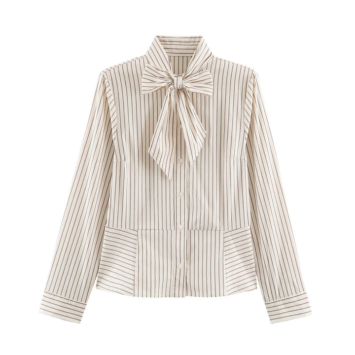 Women's feminine shirt blouse with bow collar and tailored silhouette Amarae