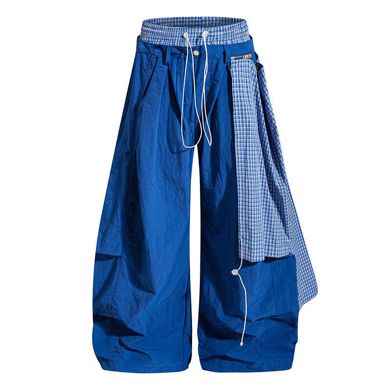Women's wide baggy pants with asymmetrical check side panel and drawstring Amarae