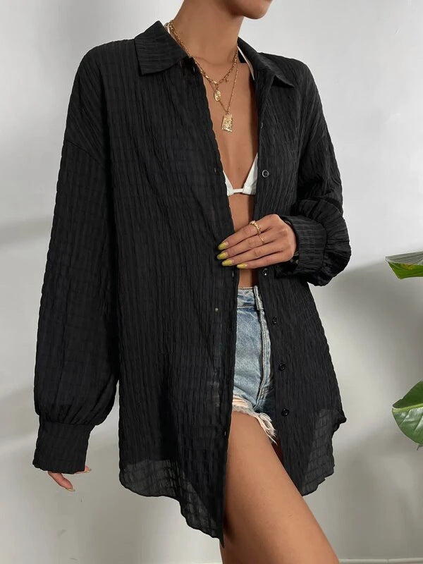 Casual oversized shirt for women in textured fabric Lune London