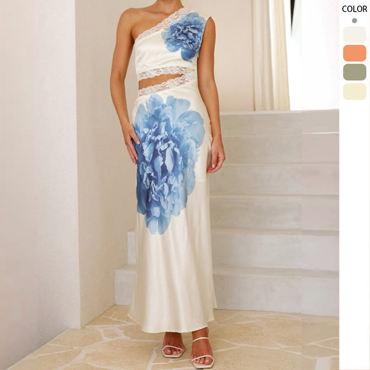 Women's elegant wedding dress with asymmetric design and lace Lune London