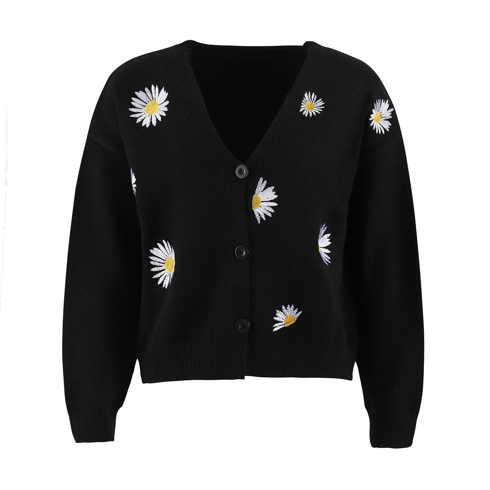 Knit jacket for women with floral pattern and V-neck Lune London
