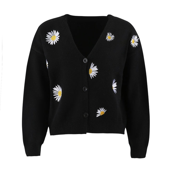 Knit jacket for women with floral pattern and V-neck Lune London