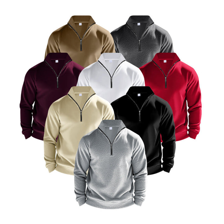 Men's Lightweight Fleece Pullover with Stand-Up Collar and Half-Length Zipper Amarae