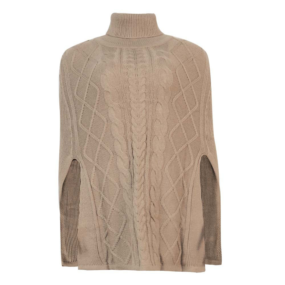 Knit poncho for women with high collar and decorative braided pattern Lune London