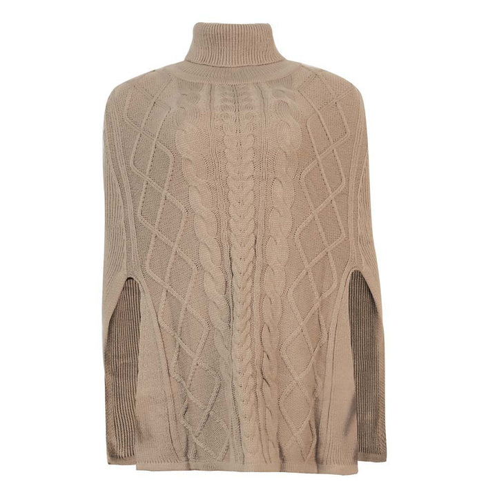 Knit poncho for women with high collar and decorative braided pattern Lune London