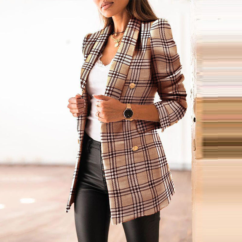 Women's Elegant Tweed Blazer Jacket with Double Button Placket and Modern Cut Chic Und Stil