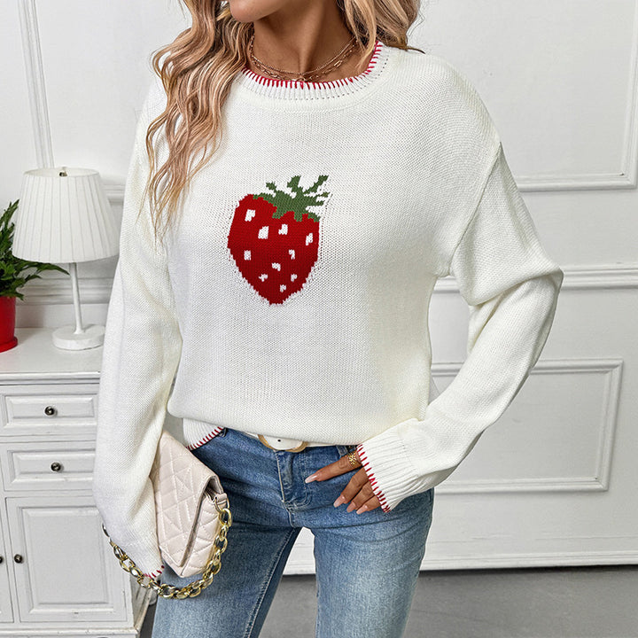 Women's sweater with strawberry pattern and ribbed details Lune London