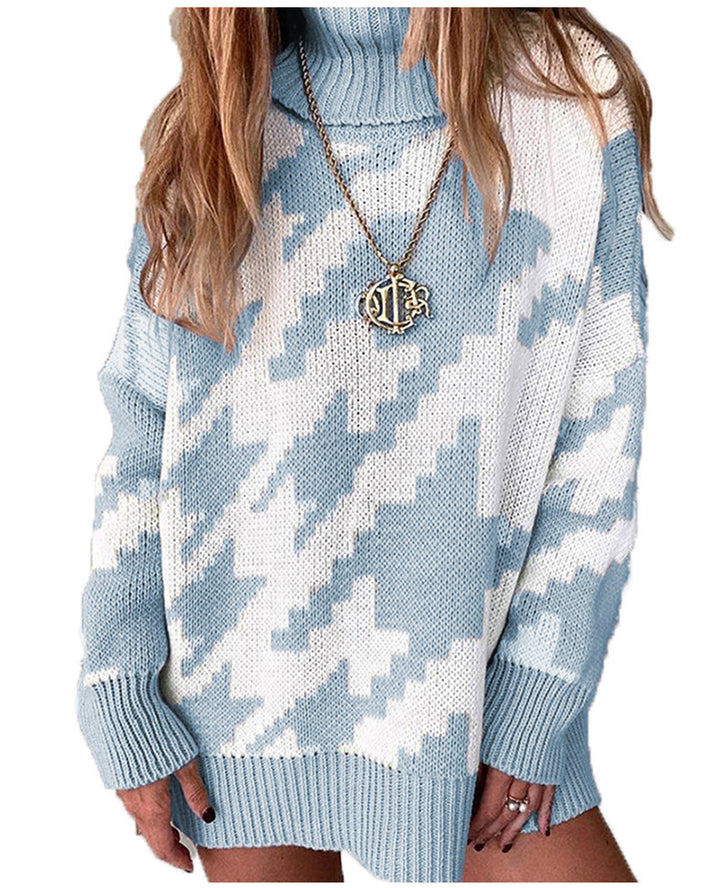 Knit sweater for women with high collar and modern zigzag pattern Lune London