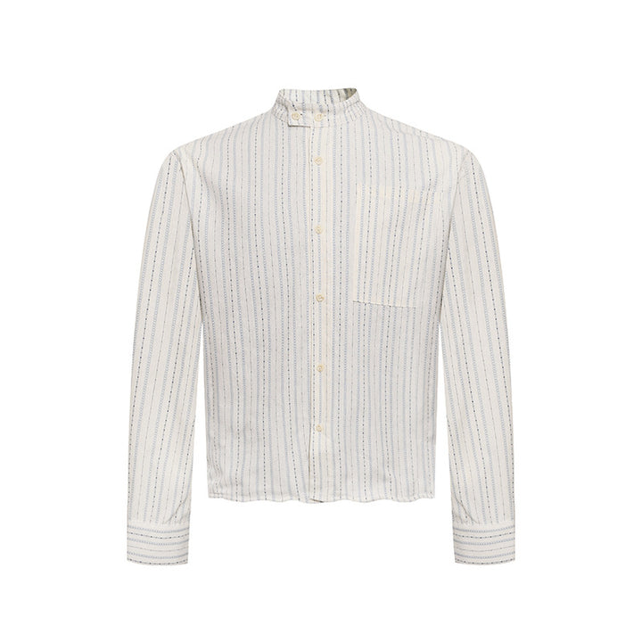 Men's Lightweight Long Sleeve Shirt with Stand-Up Collar, Fine Striped Pattern and Breast Pocket Amarae