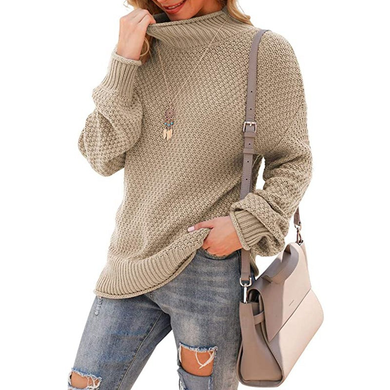 Pull en tricot pour femmes avec col montant et aspect texturé Chic & Stil