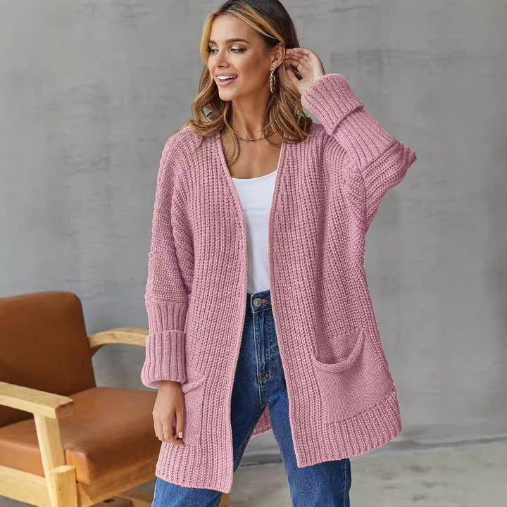Ladies oversized knit cardigan with ribbed structure and pockets Lune London