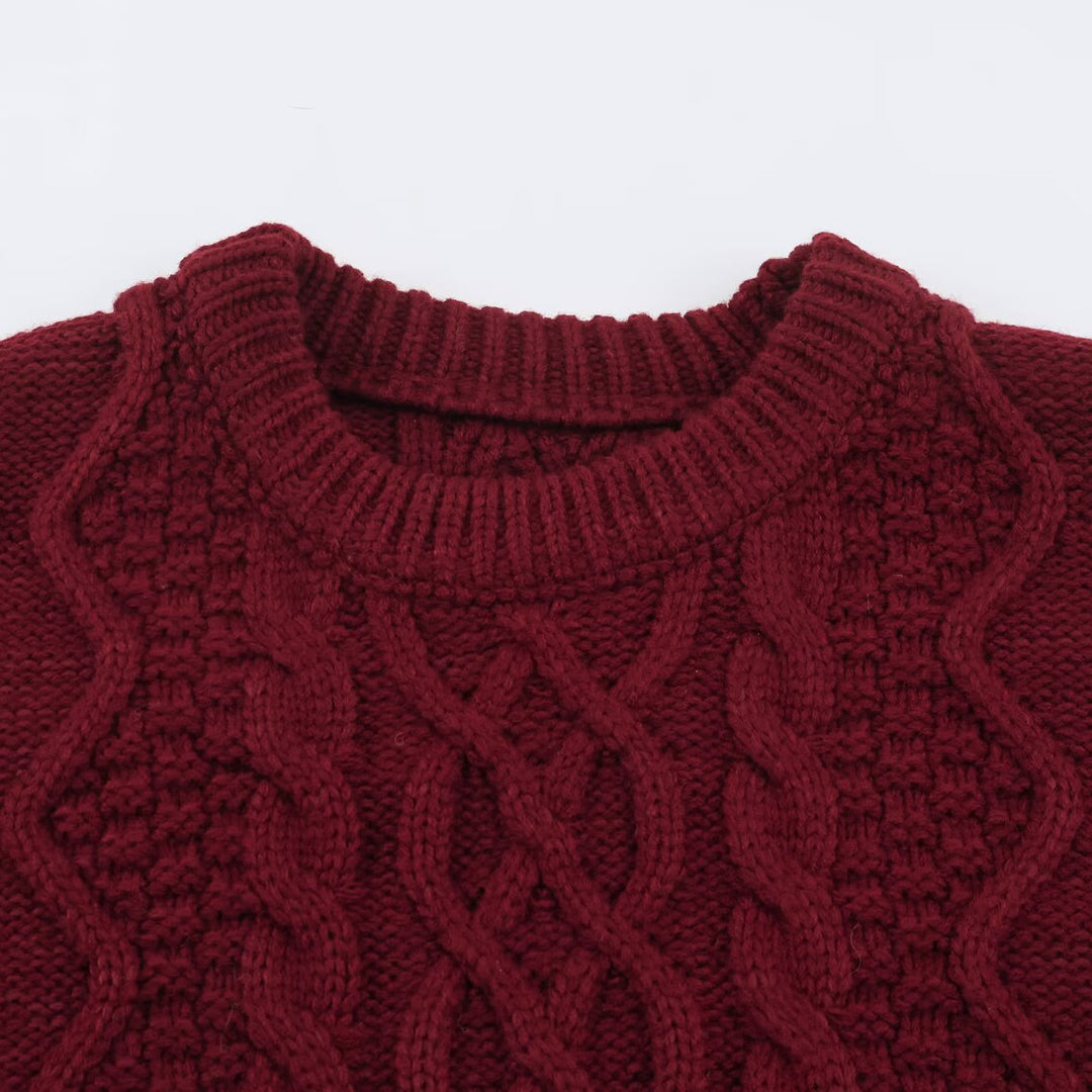 Women's chunky braided knit sweater with round neck and texture mix Amarae