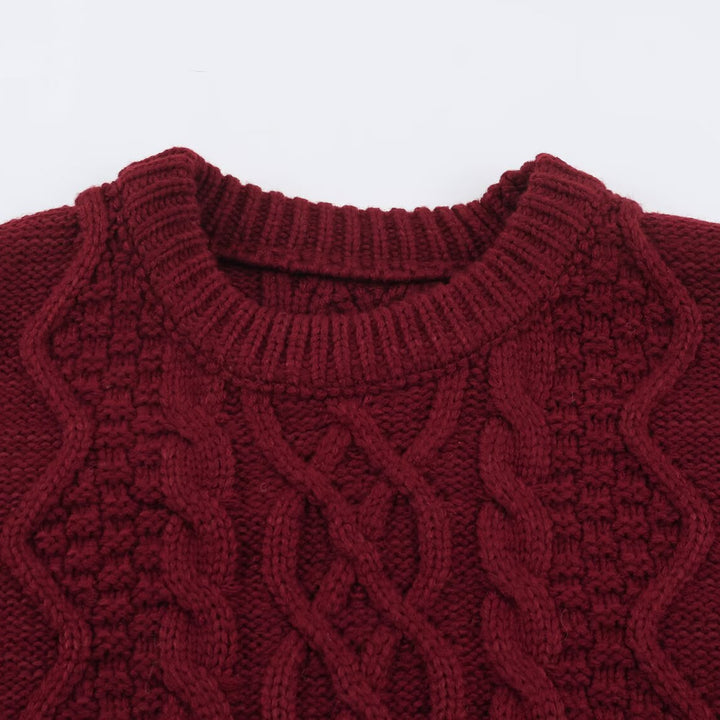 Women's chunky braided knit sweater with round neck and texture mix Amarae