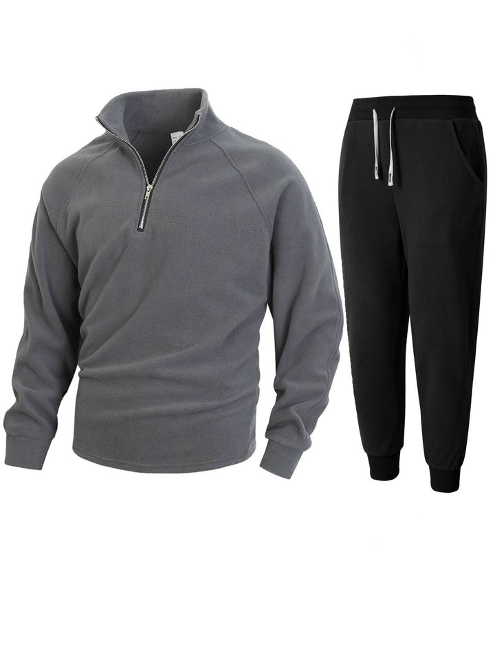 Men's fleece top with modern high collar and chic sporty joggers