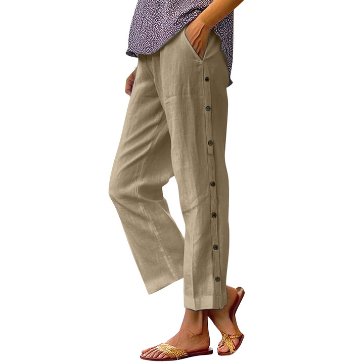 Women Lightweight and Breezy Summer Pants with Side Buttons Lune London
