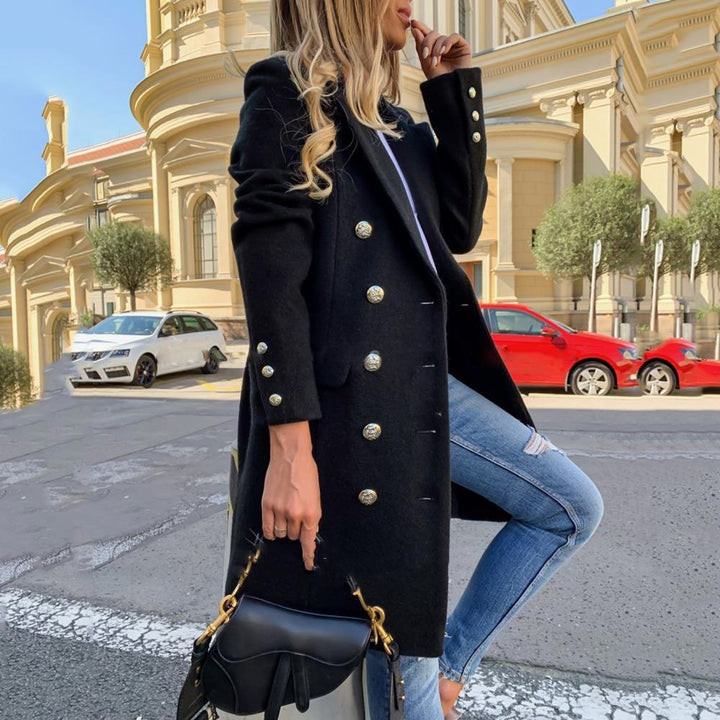 Elegant wool coat for women with shiny buttons Lune London