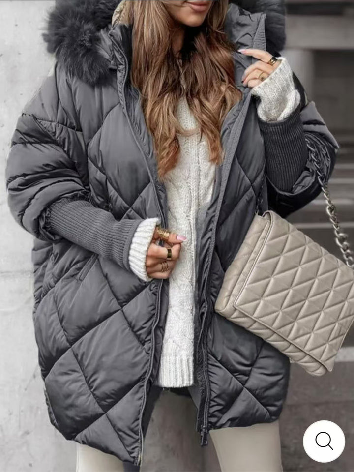 Women's quilted winter parka with detachable hood Lune London