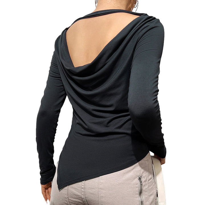 Chemisier à manches longues pour femmes avec encolure décontractée en cascade et section arrière élégante Chic & Stil