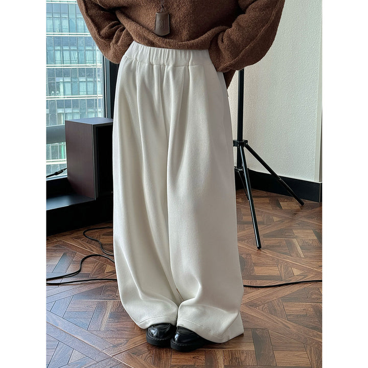 Women's High-Waisted Relaxed Palazzo Trousers with Pleats and Elastic Comfort Waist Amarae