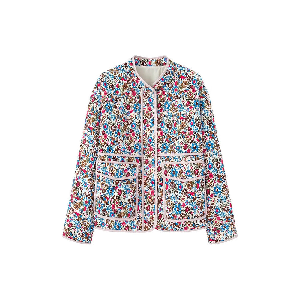 Trendy quilted women's jacket with floral pattern Lune London