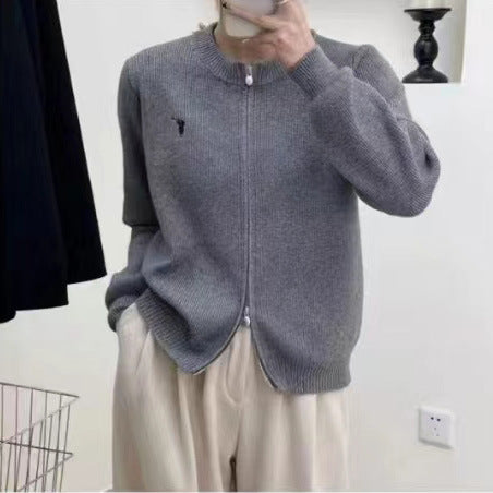 Ladies chunky knit cardigan with full zip closure and decorative details Amarae