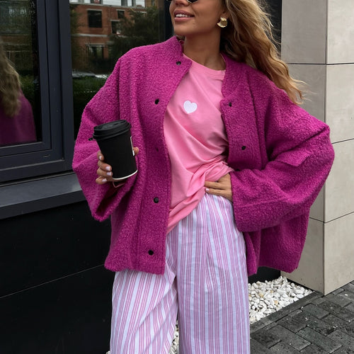 Oversized fleece jacket for women with cozy interior and trendy cut Amarae