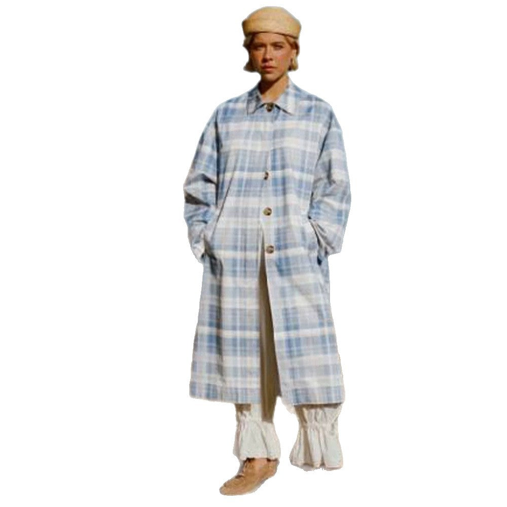 Women's Checked Lightweight Trench Coat with Mid-Length Oversized Silhouette Amarae