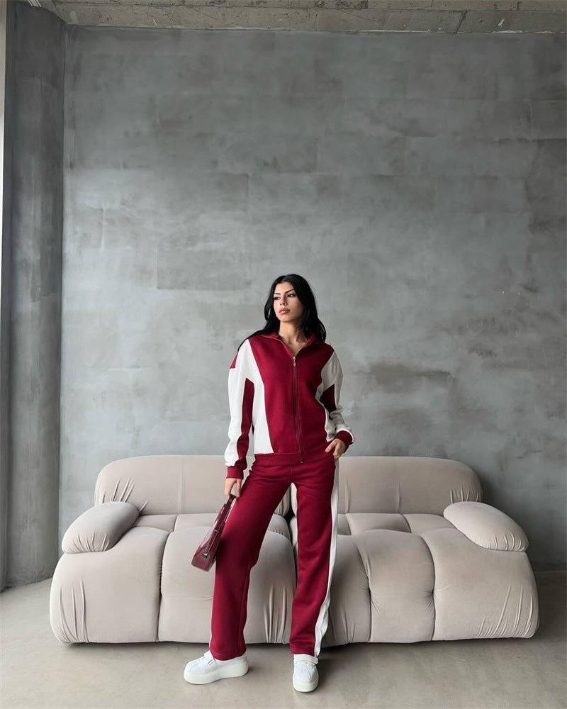 Lune London women's sporty velvet tracksuit with zipper and side stripes