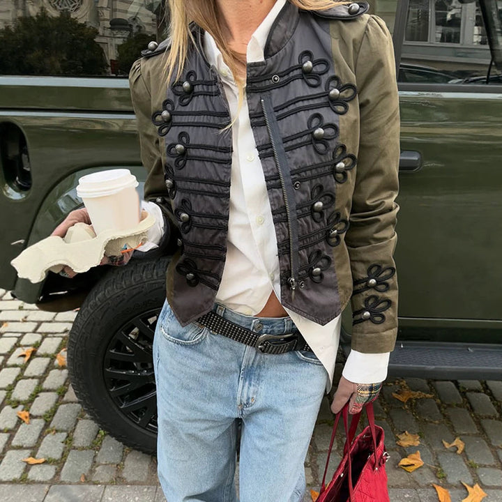 Women’s short-cut military-inspired blouson with decorative cords Amarae