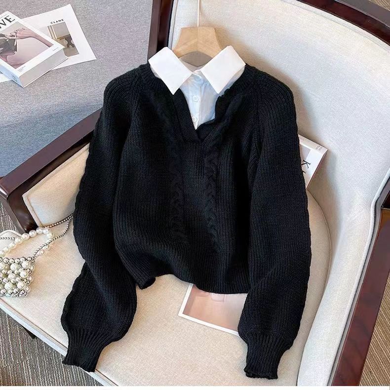 Sweater tricot élégant pour femmes avec décolleté en V profond et motif en câble Chic & Stil