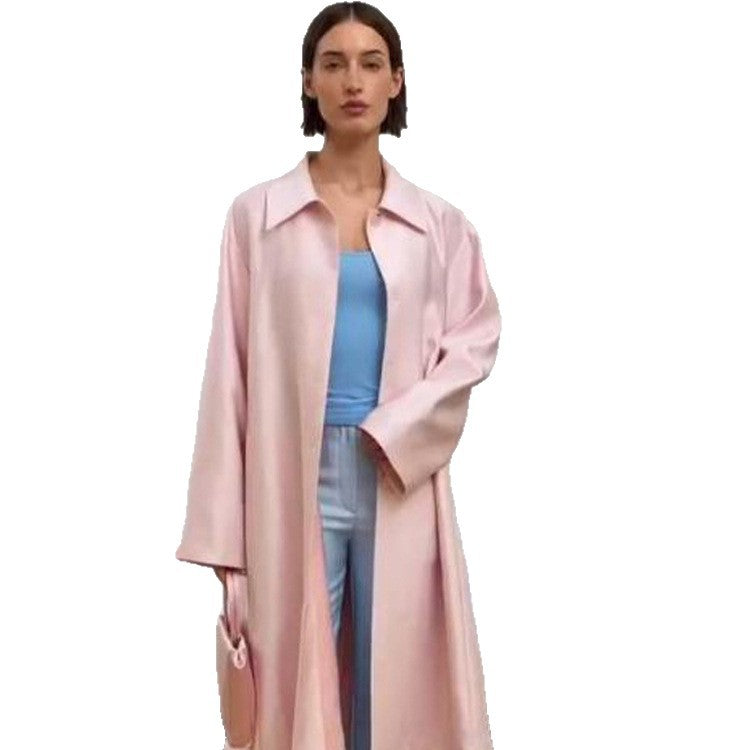 Women’s lightweight satin-like long coat in oversized cut with wide lapels Amarae
