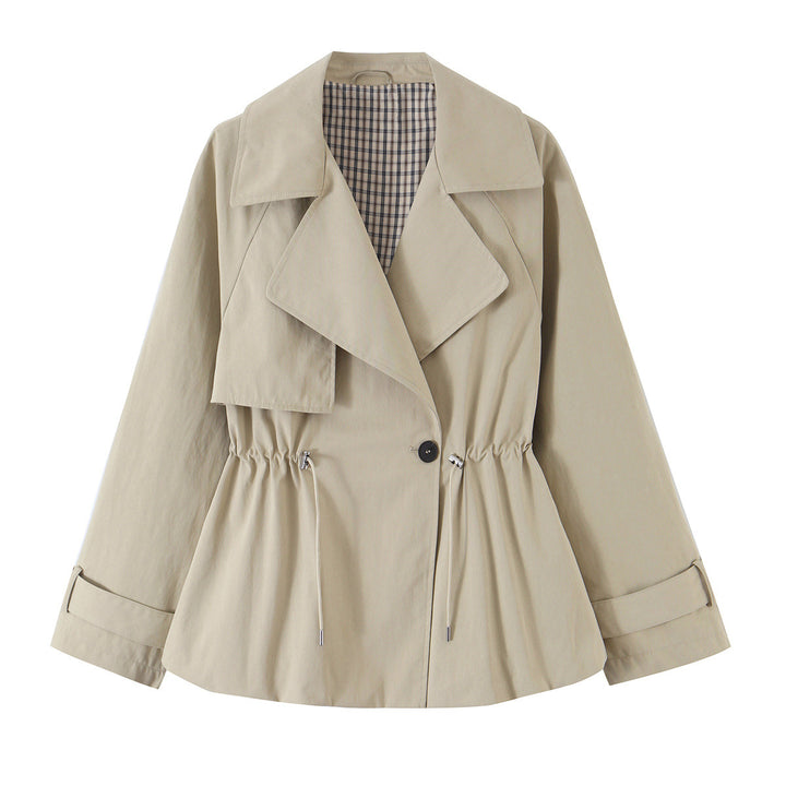 Women's short trench-style jacket with adjustable drawstring and eye-catching lapel Amarae