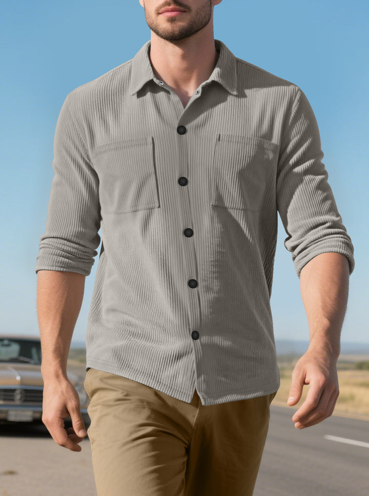 Men's long sleeve shirt with textured corduroy pattern and practical chest pockets Lune London