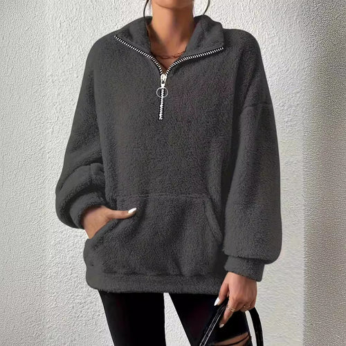 Ladies elegant fleece sweater with high collar and pockets Amarae