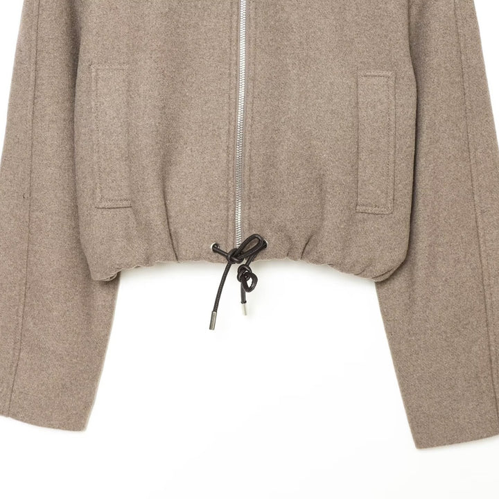 Women's short wool blend jacket with front zipper and drawstring hem Amarae