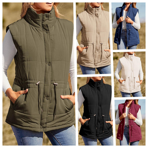 Ladies sleeveless down jacket with high collar and practical zippered pockets Amarael