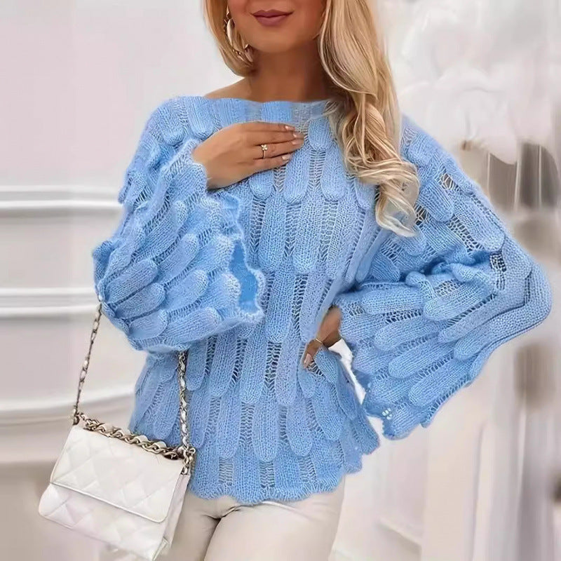 Sweater en maille pour femmes avec des manches volumineuses et un motif texturé Chic & Stil