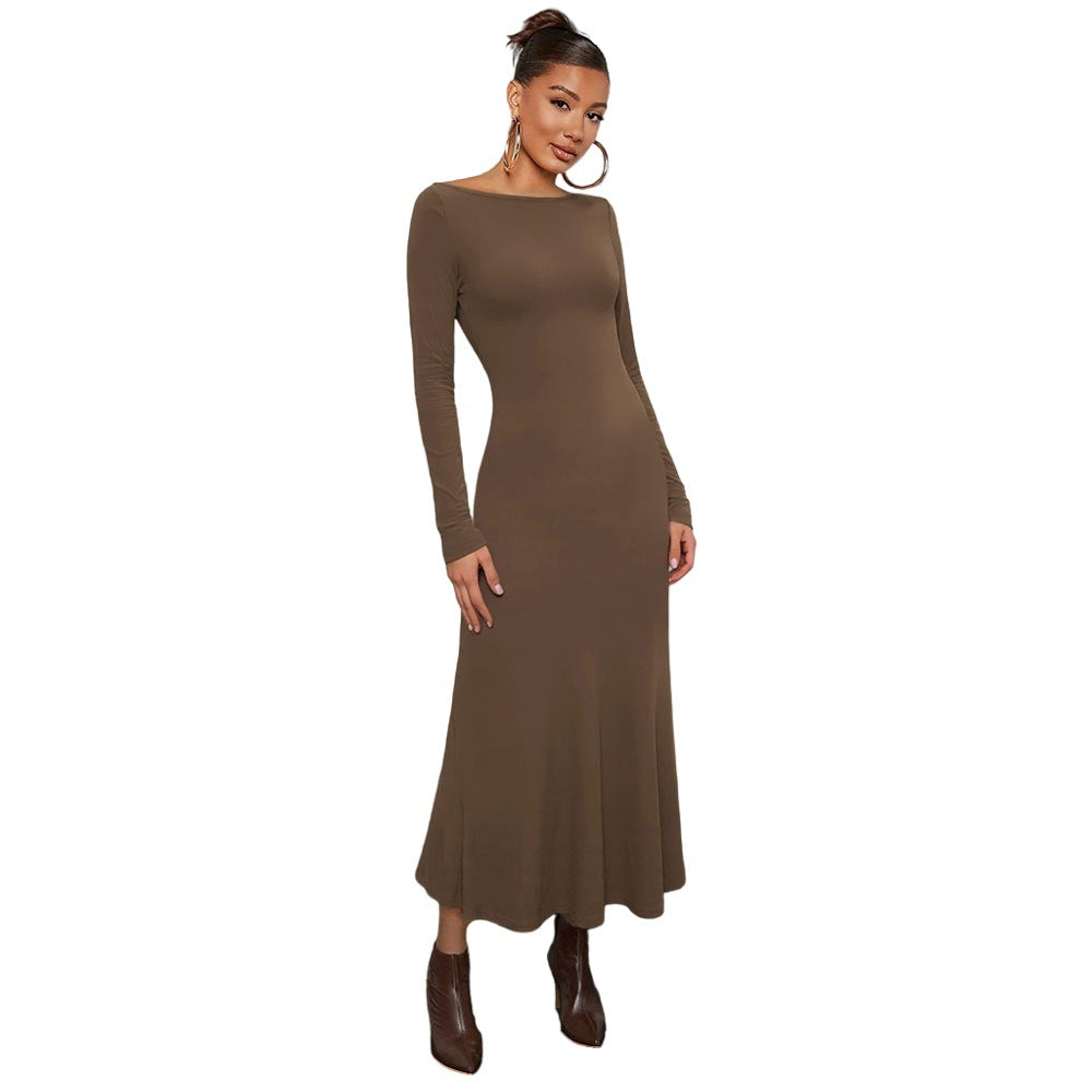 Robe midi à manches longues pour femmes avec encolure ronde élégante et ourlet volant Chic & Stil