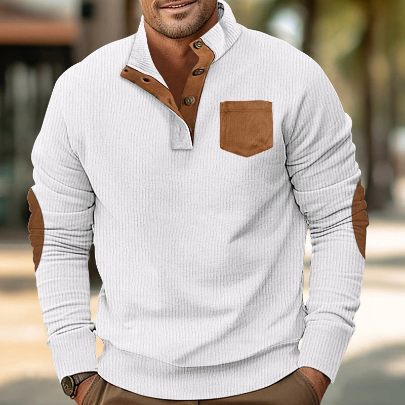 Men's long sleeve sweater with contrast sleeves and button placket Lune London