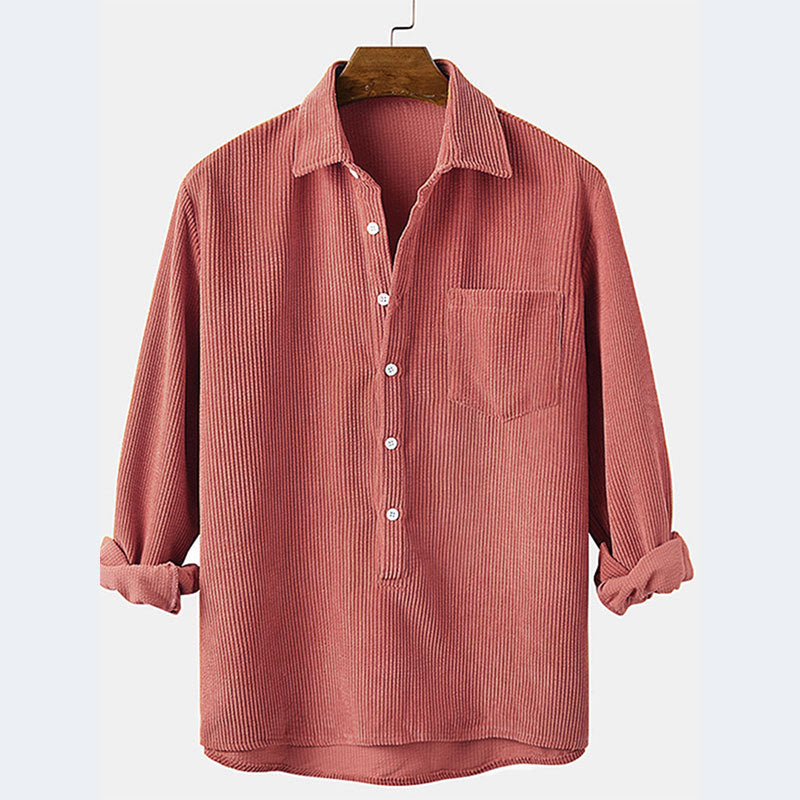 Men's long sleeve Henley shirt with textured fabric and chest pocket Lune London
