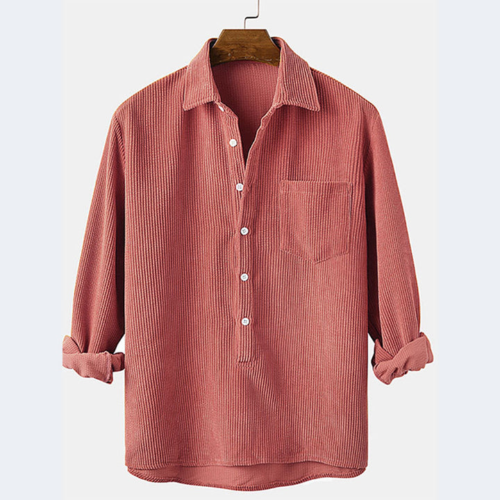 Men's long sleeve Henley shirt with textured fabric and chest pocket Lune London