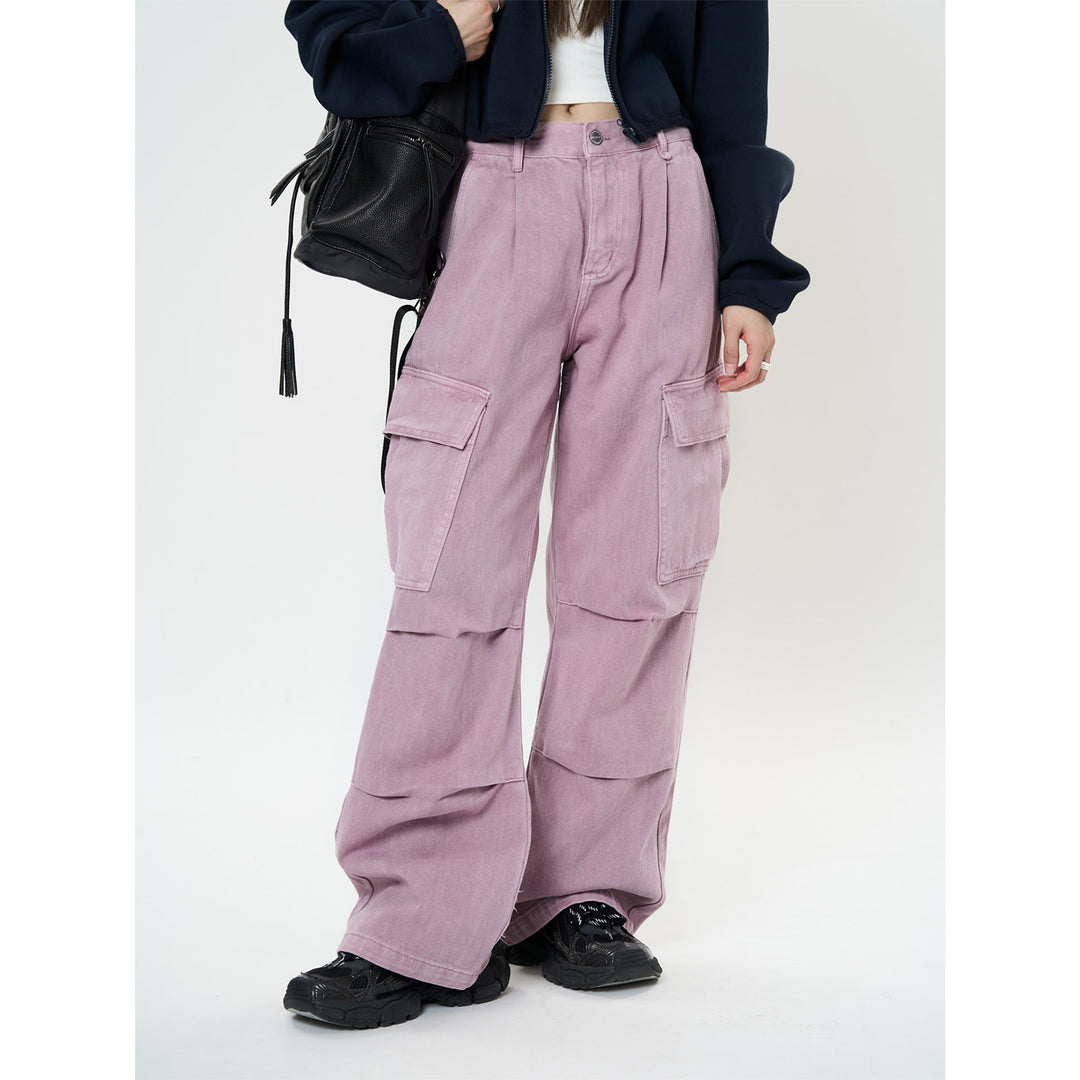 Women Wide High-Waist Cargo Palazzo Pants with Large Flap Pockets Amarae