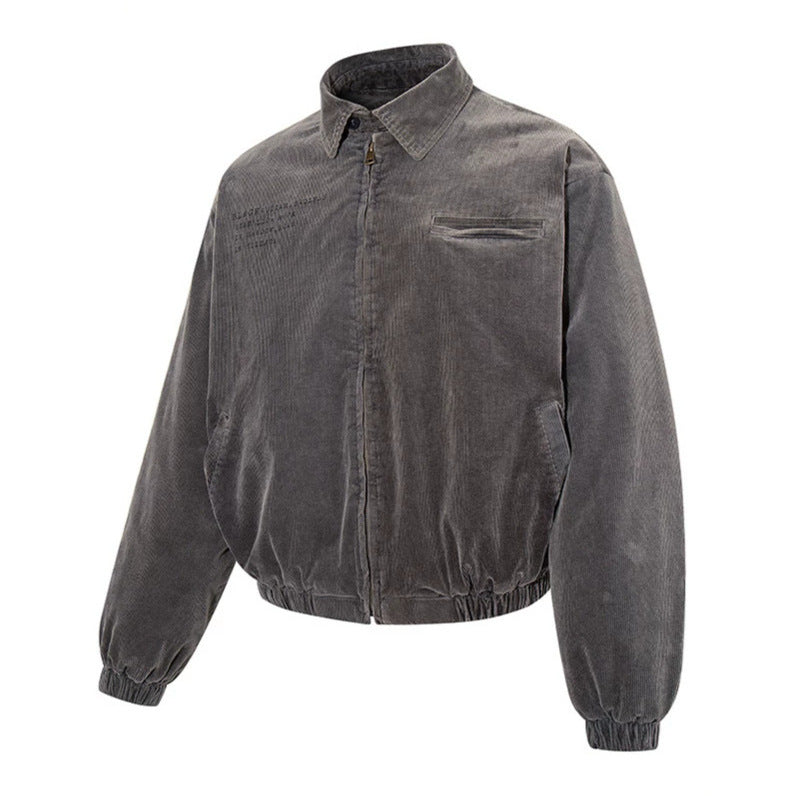 Men's corduroy blouson jacket with zipper, elastic hem, and chest piping Amarae