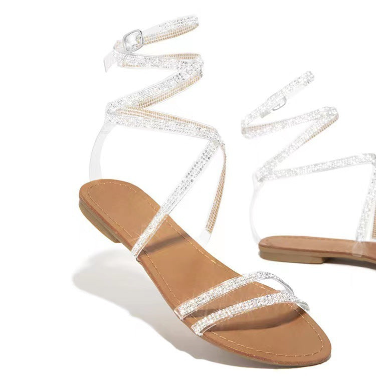 Women's Sparkling Strap Sandals with Chic Rhinestone Accent Lune London