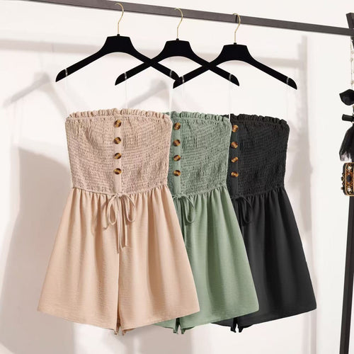 Dress jumpsuit for women with a waist accentuated by buttons and elastic top Amarae