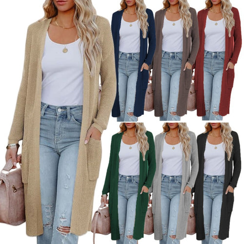 Casual knit coat for women with open front and practical pockets Amarae